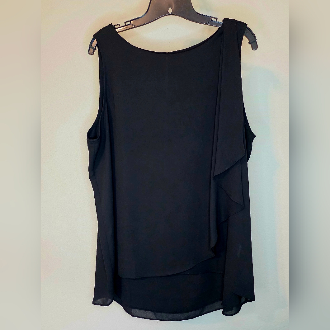 Chico’s Size 3 (Xl/1x) Black Sleeveless Top Sheer Layered Drape Overlay